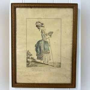 Vintage Art Print Framed Gold Blue Gallery Wall French Mademoiselle 8x10